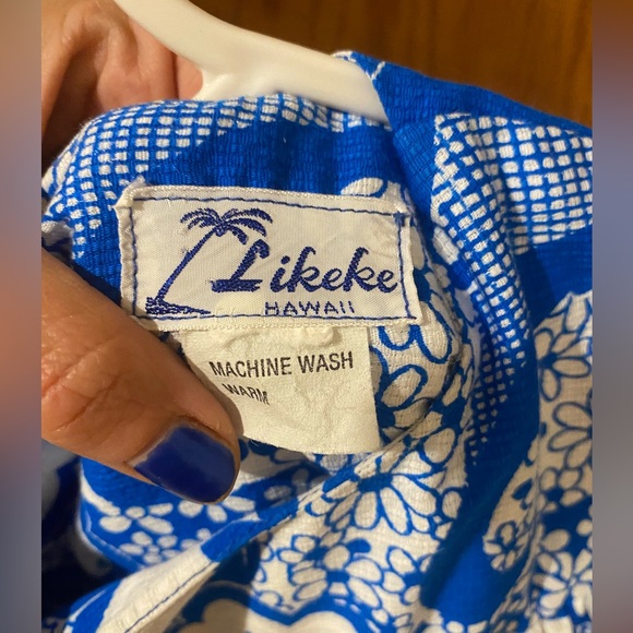 ‘Likeke’ Vintage Hawaiian Dress, 1960s, Royal Blue, White, Size Small - Picture 9 of 9